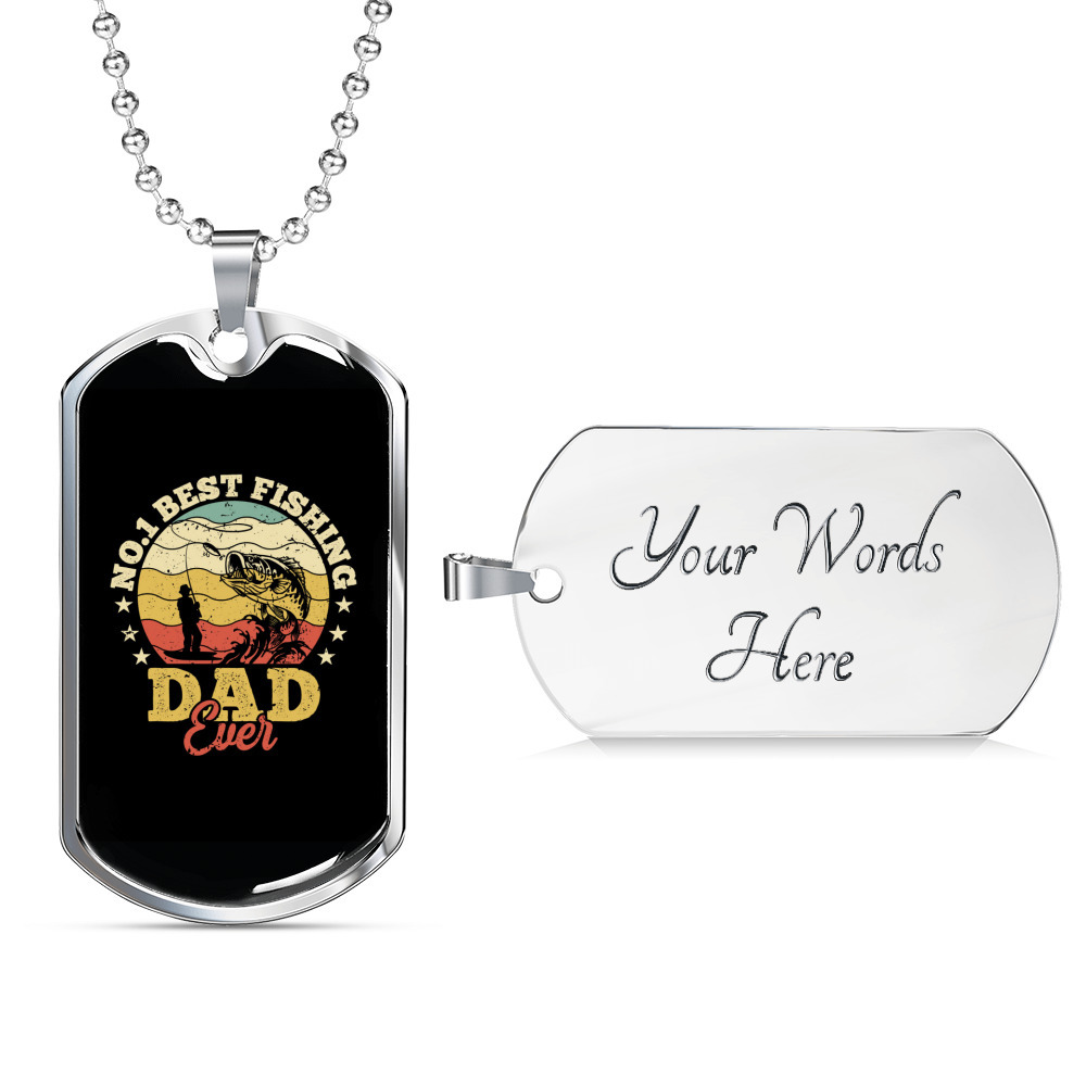 No 1 Best Fishing Dad Ever Necklace Stainless Steel Or 18k Gold Dog Tag 24 Cha 65$